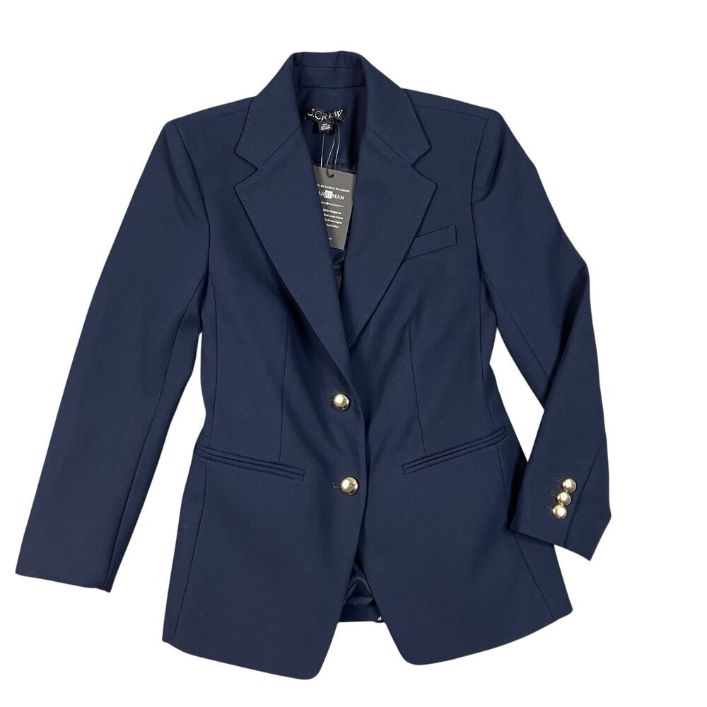 J.Crew Margaux Blazer Womens 00P Navy Four-Season Stretch Gold Button Career
